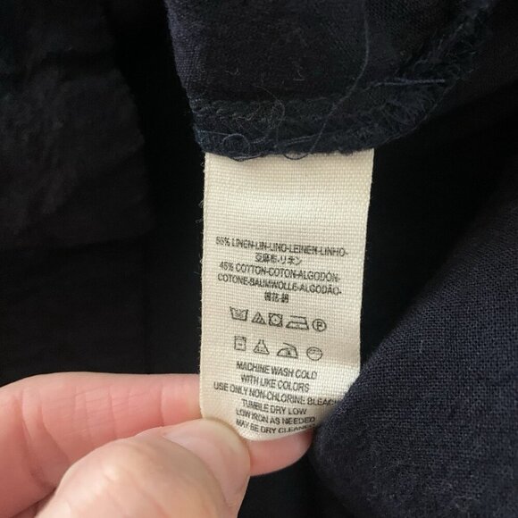 Free People Navy Linen Cotton Blend Deep V Pullover Top Small - Picture 6 of 6